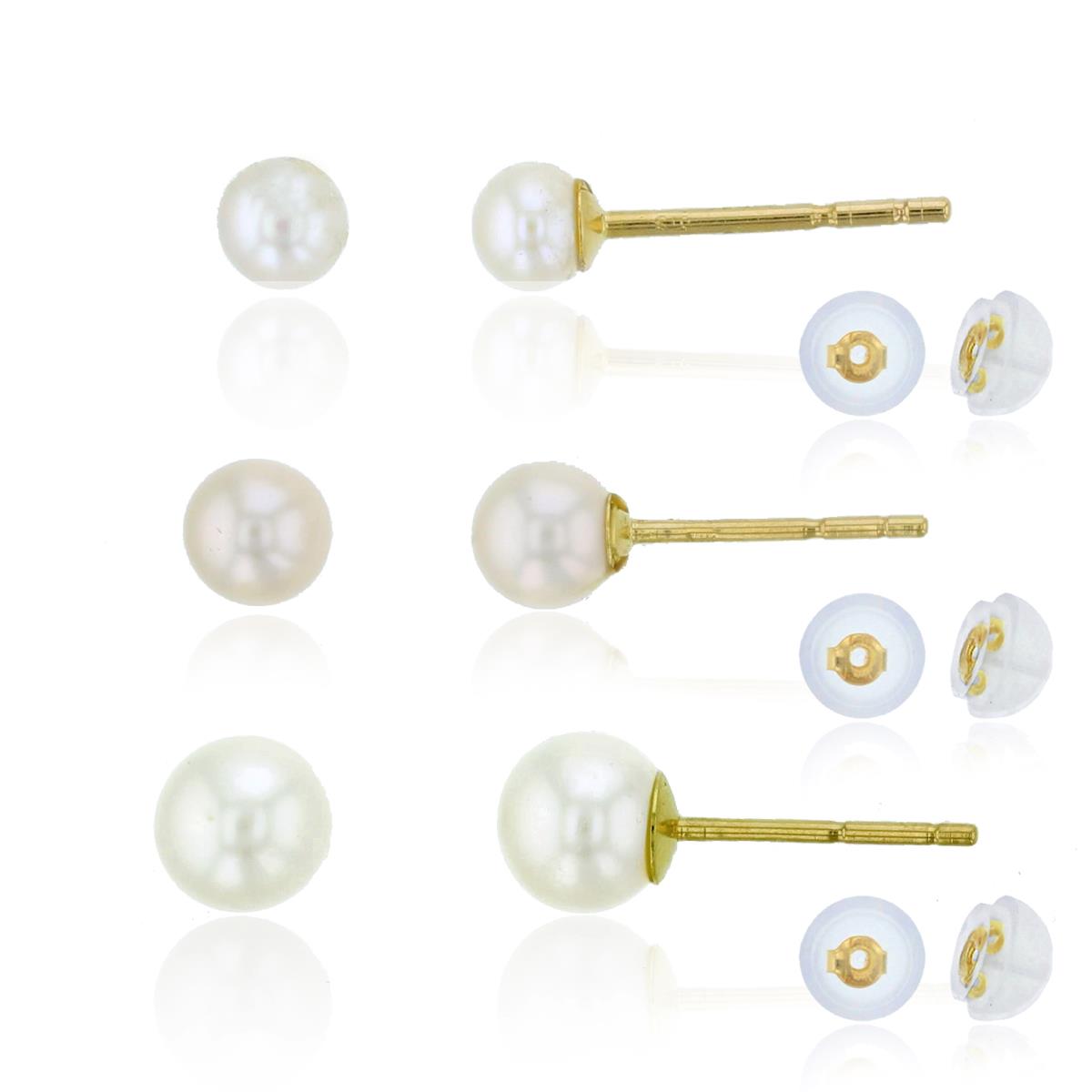14K Yellow Gold 3.00/4.00/5.00mm Freshwater Pearl Stud Earring Set