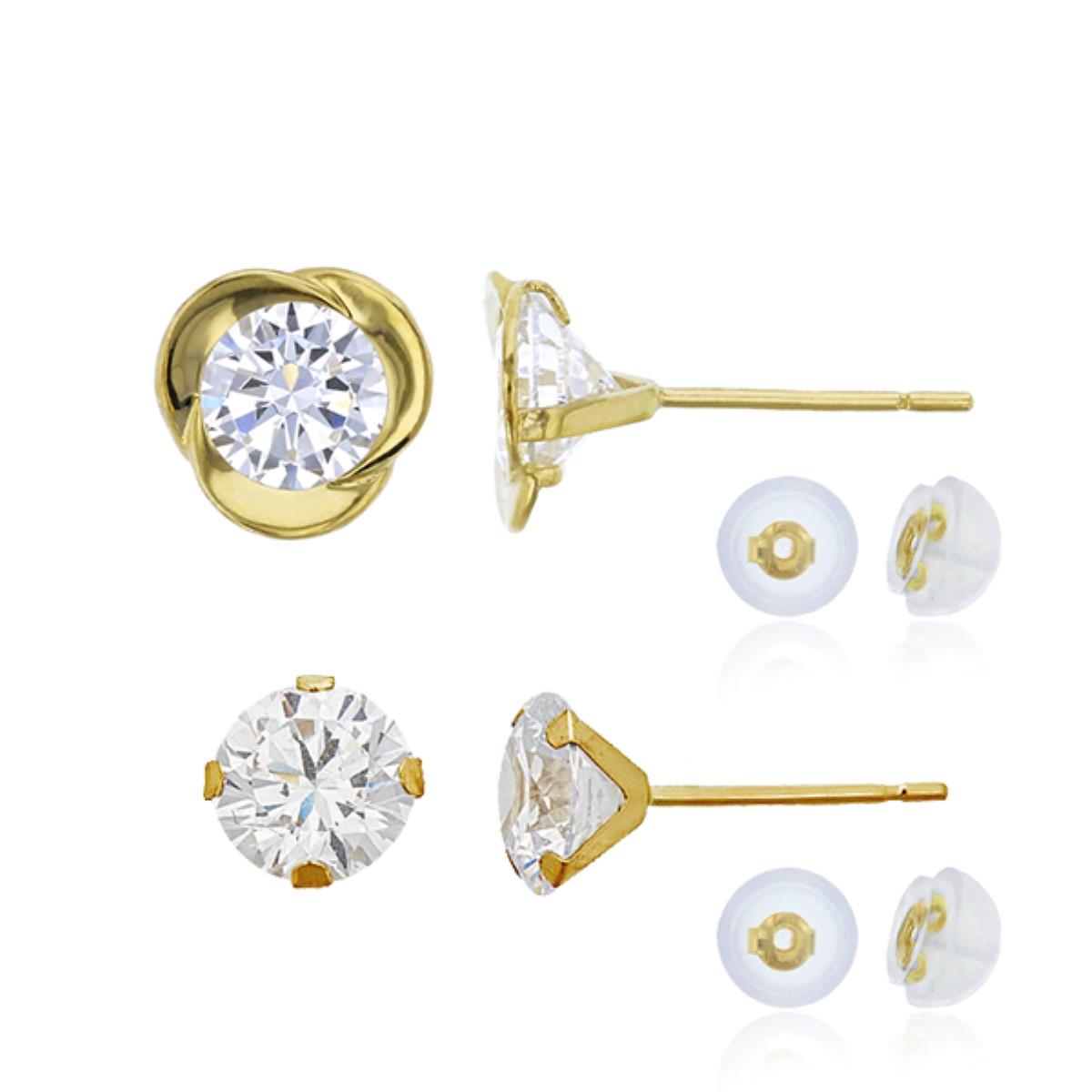 14K Yellow Gold 5mm Rd Celtic & 8mm Rd Martini Solitaire Stud Earring Set