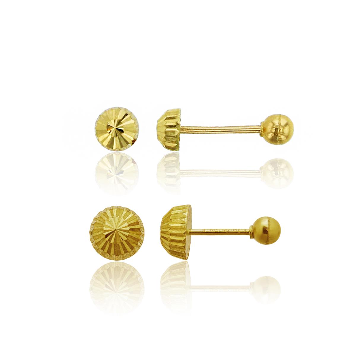 14K Yellow Gold Diamond Cut 3.50mm & 5mm Half-Ball Ball Screwback Earring Set