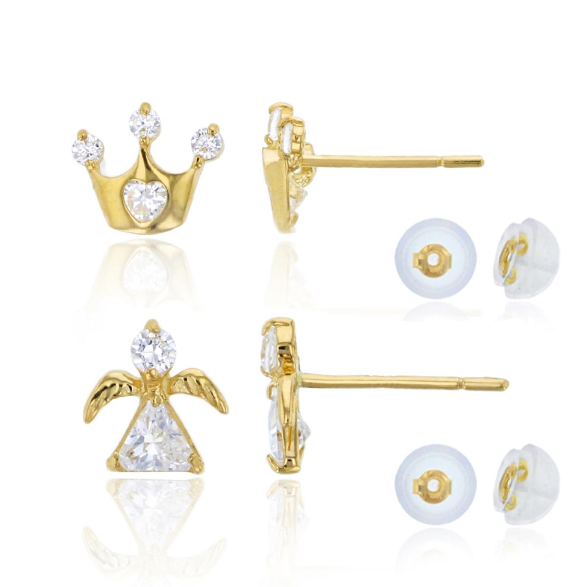 14K Yellow Gold Crown & Little Angel Stud Earring Set