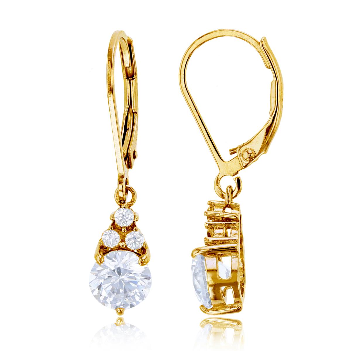 Sterling Silver Yellow 1-Micron 6.00mm Round Cut Teardrop Dangling Earring