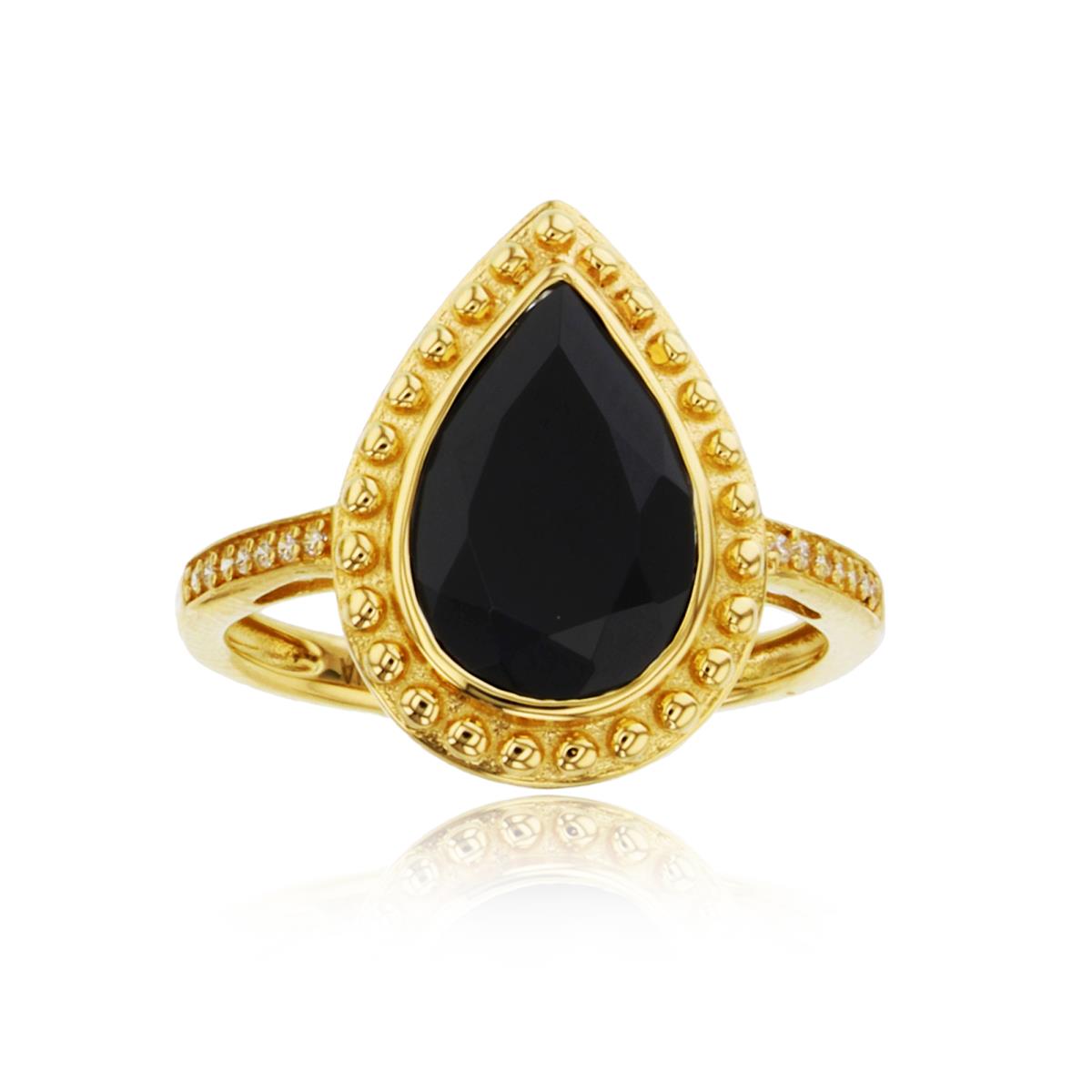 Sterling Silver Yellow Gold Over Diamond Accent 0.06ctw  & 12x8mm(3 ctw) PS Onyx Bezel Bead Framed Ring