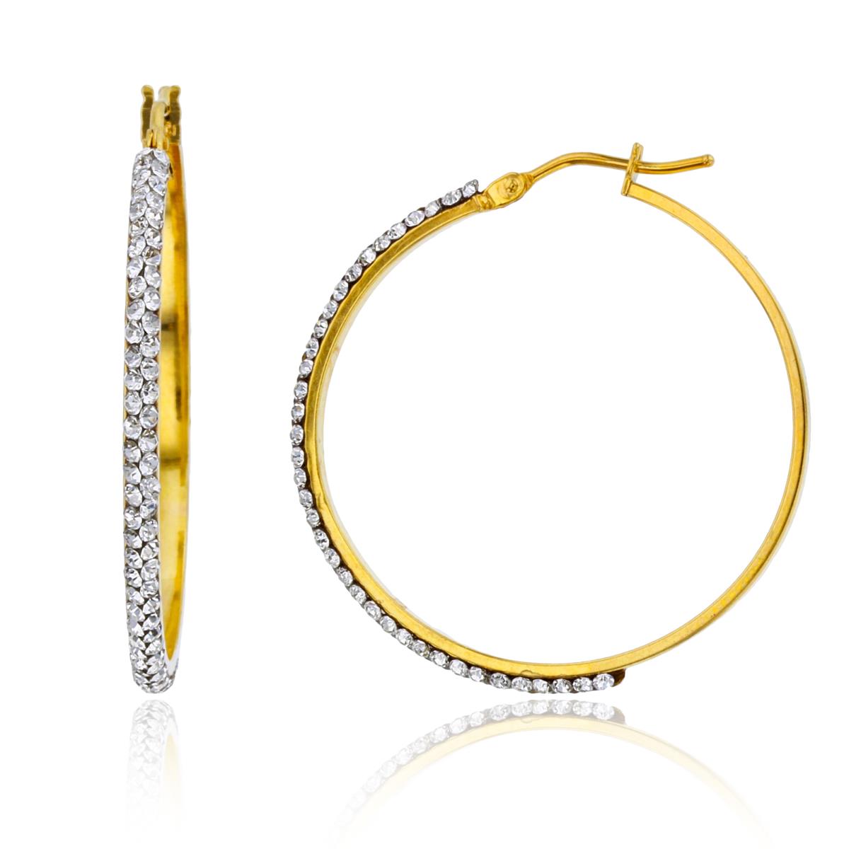 14K Two-Tone Gold Rnd White Crystal 30X2mm Hoop Earring