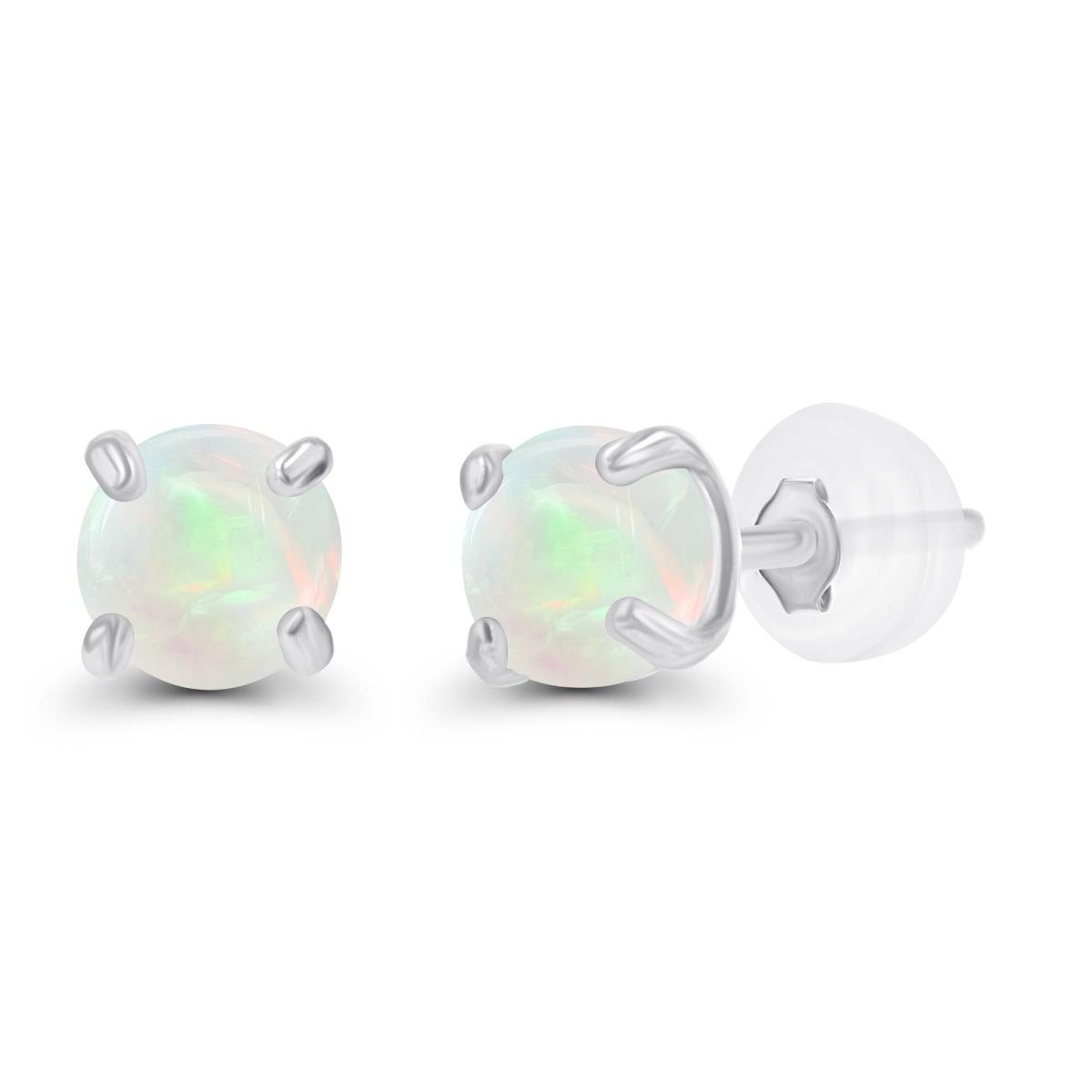 Sterling Silver Rhodium 3mm Round Opal Stud Earring with Silicone Back