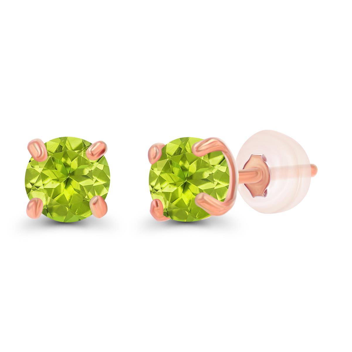 Sterling Silver Rose 3mm Round Peridot Stud Earring with Silicone Back