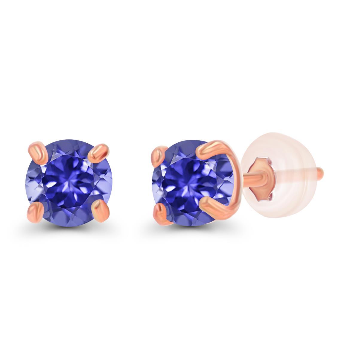 Sterling Silver Rose 3mm Round Tanzanite Stud Earring with Silicone Back