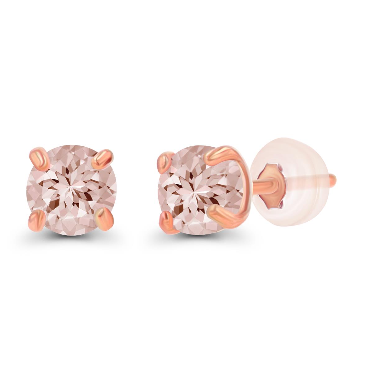 Sterling Silver Rose 3mm Round Morganite Stud Earring with Silicone Back