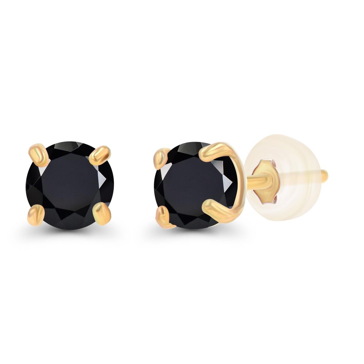 Sterling Silver Yellow 3mm Round Onyx Stud Earring with Silicone Back