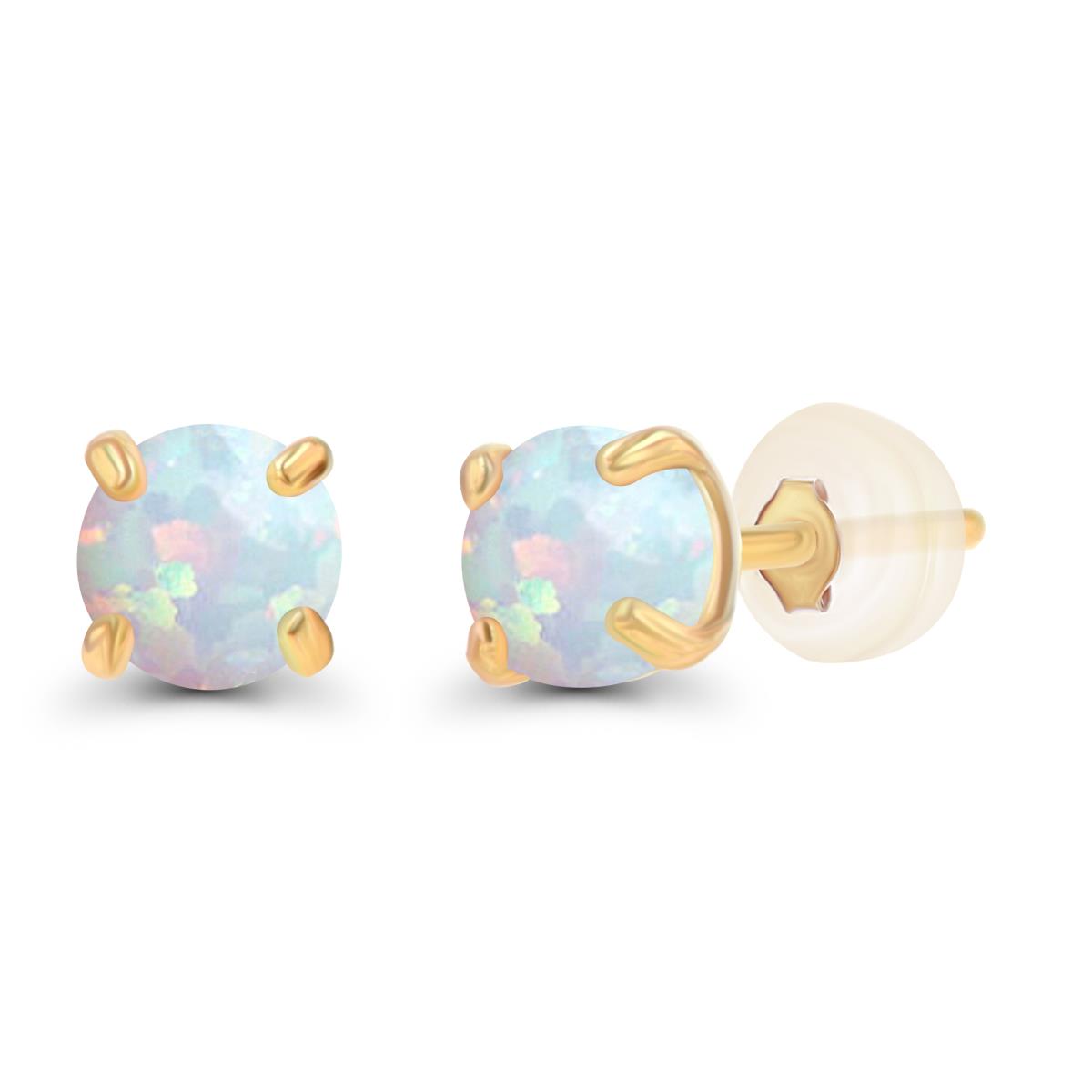 Sterling Silver Yellow 3mm Round Cr Opal Stud Earring with Silicone Back