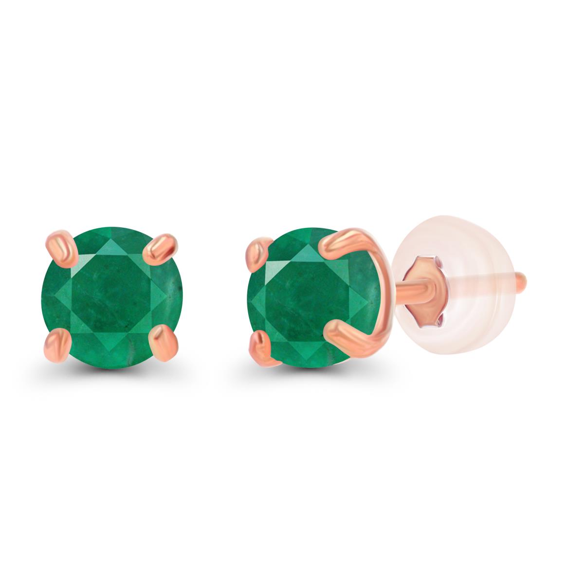 14K Rose Gold 3mm Round Emerald Stud Earring with Silicone Back