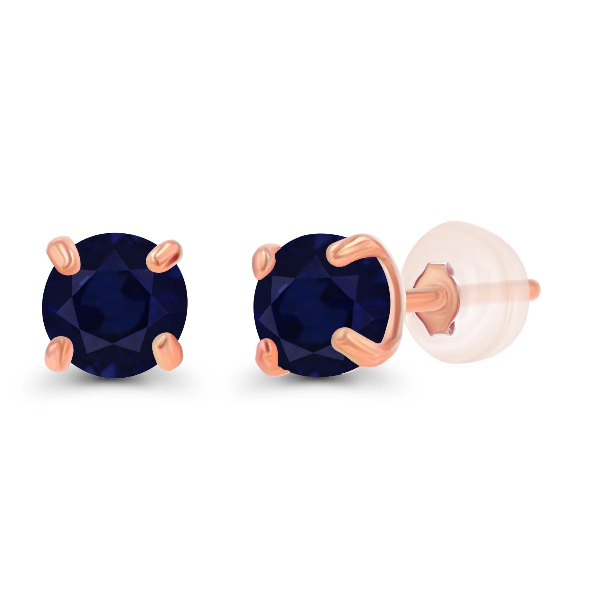 14K Rose Gold 3mm Round Sapphire Stud Earring with Silicone Back