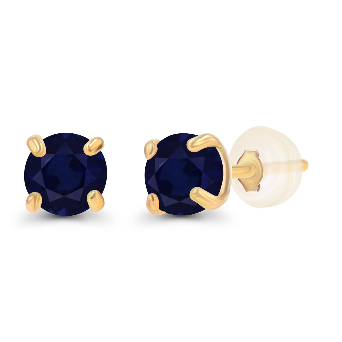 10K Yellow Gold 3mm Round Sapphire Stud Earring with Silicone Back