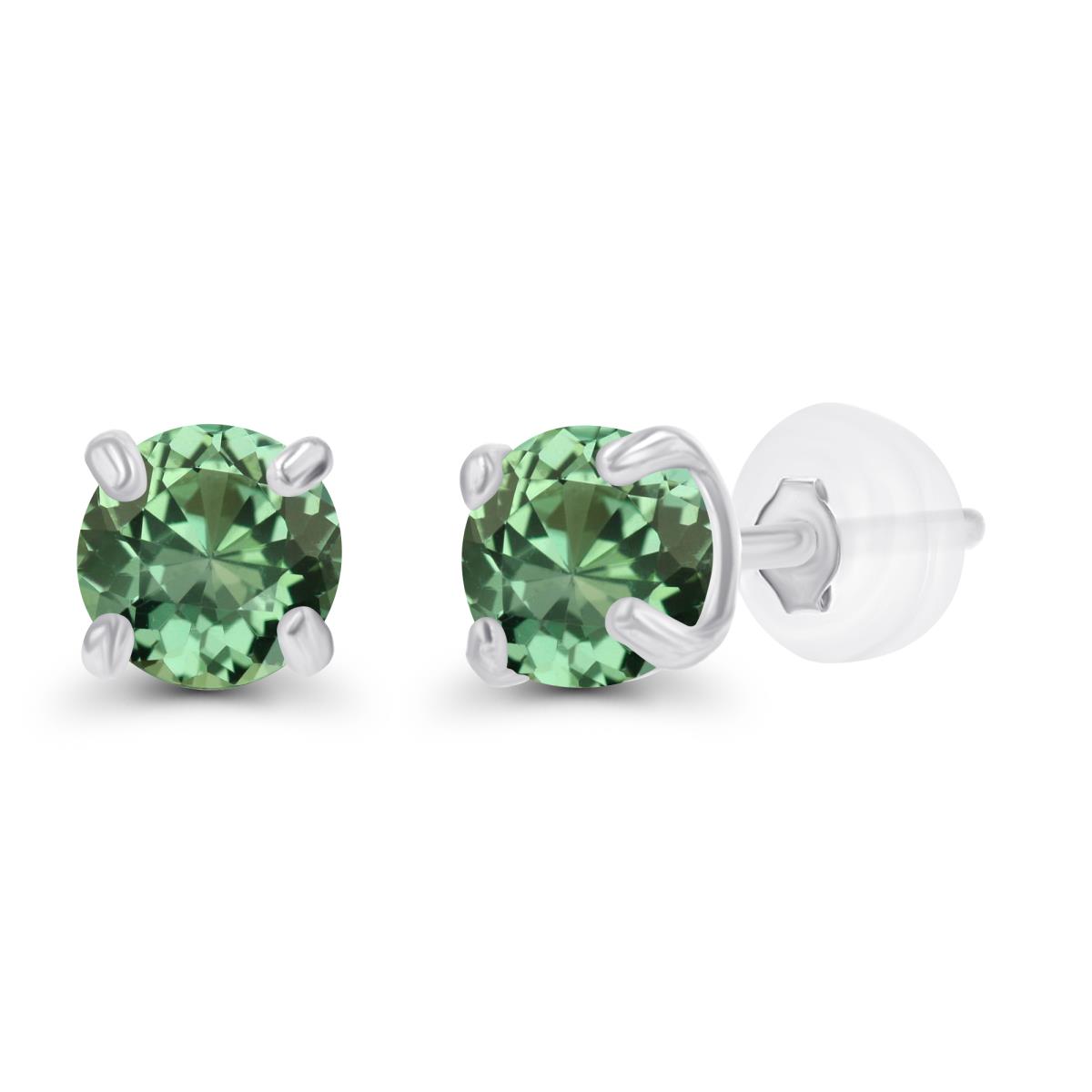 Sterling Silver Rhodium 3mm Round Cr Green Sapphire Stud Earring with Silicone Back