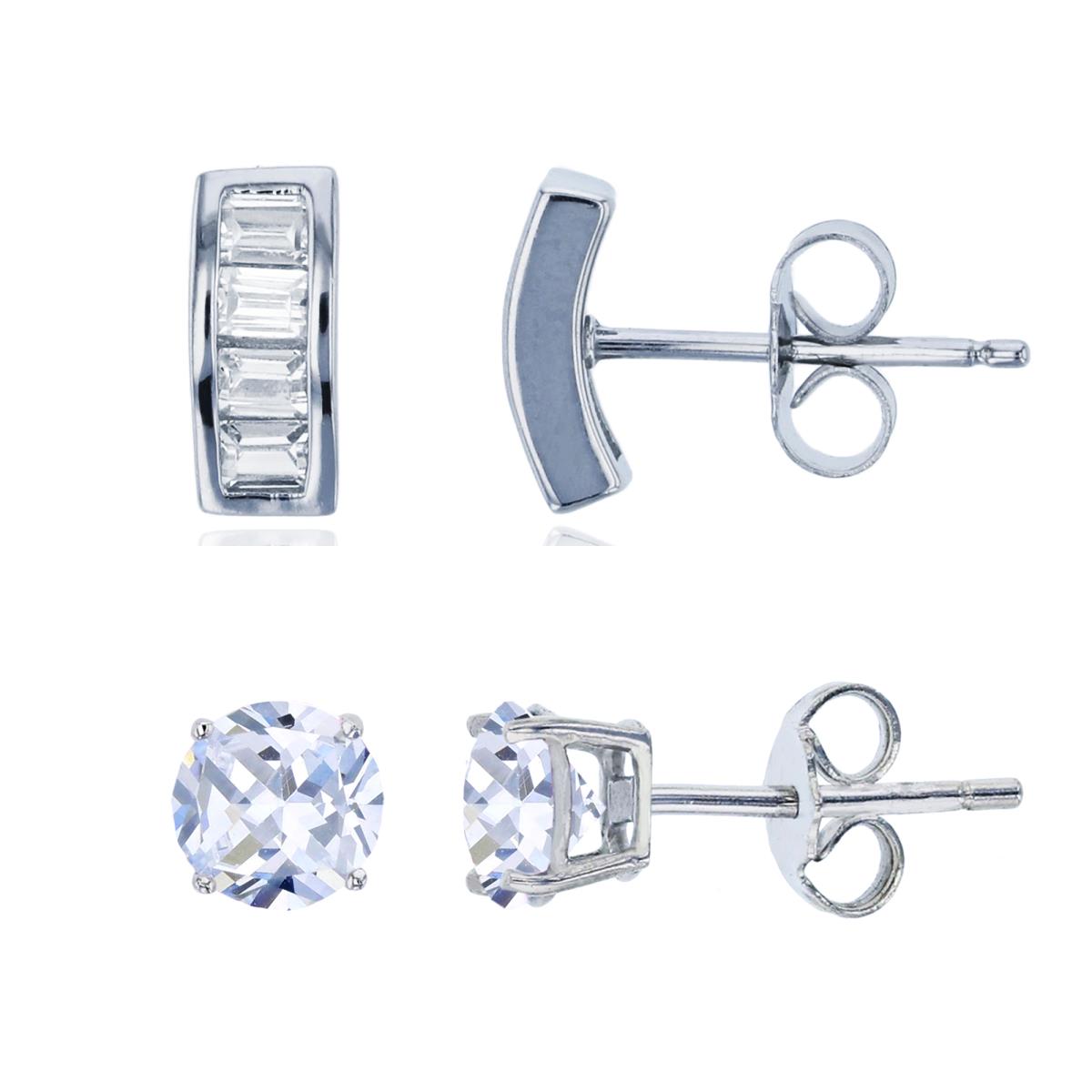 Sterling Silver Rhodium 9X3MM;5MM Earring Sets Set