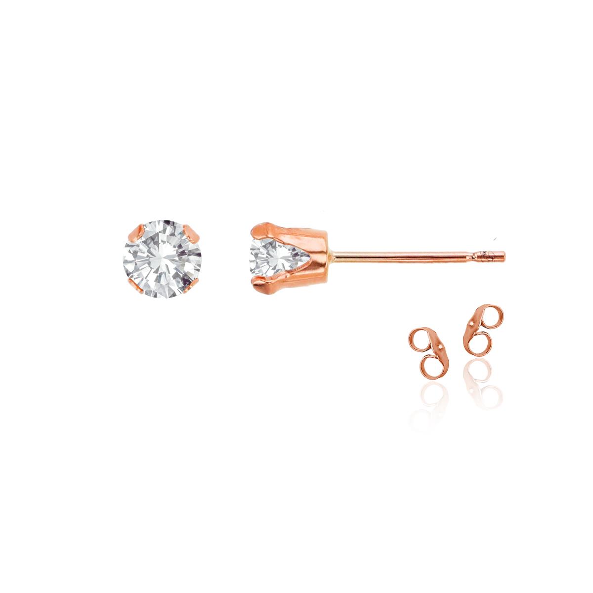 Sterling Silver Rose 4mm Round White Topaz Stud Earring with Clutch