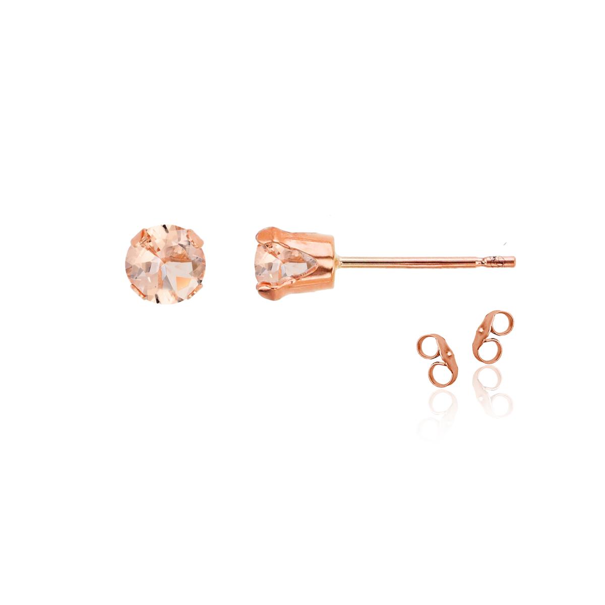 Sterling Silver Rose 4mm Round Morganite  Stud Earring with Clutch