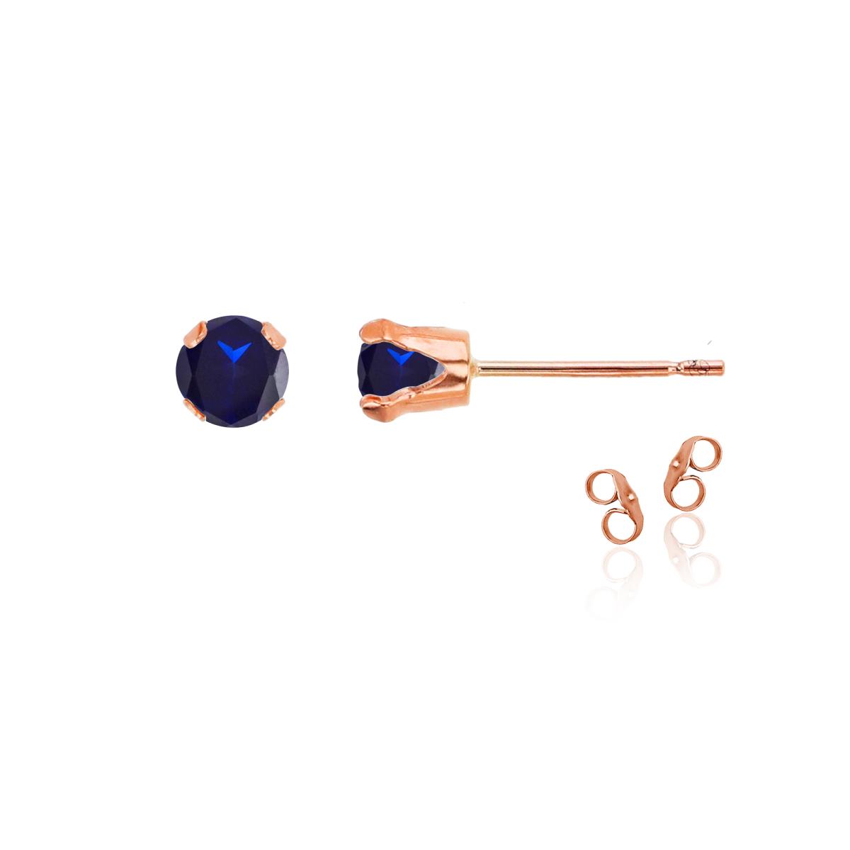 Sterling Silver Rose 4mm Round Cr Blue Sapphire Stud Earring with Clutch