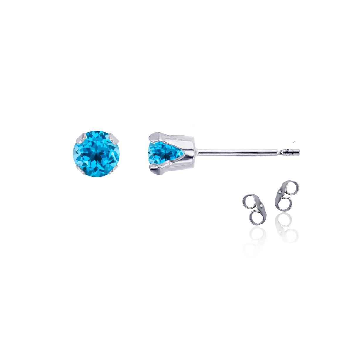 Sterling Silver Rhodium 4mm Round Swiss Blue Topaz Stud Earring with Clutch