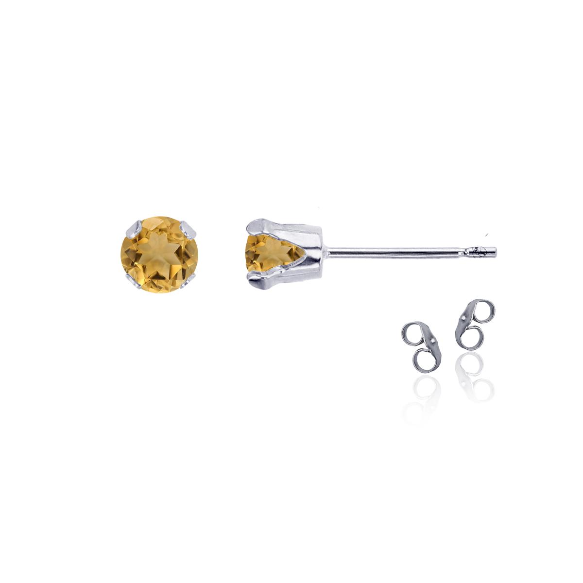 Sterling Silver Rhodium 4mm Round Citrine Stud Earring with Clutch