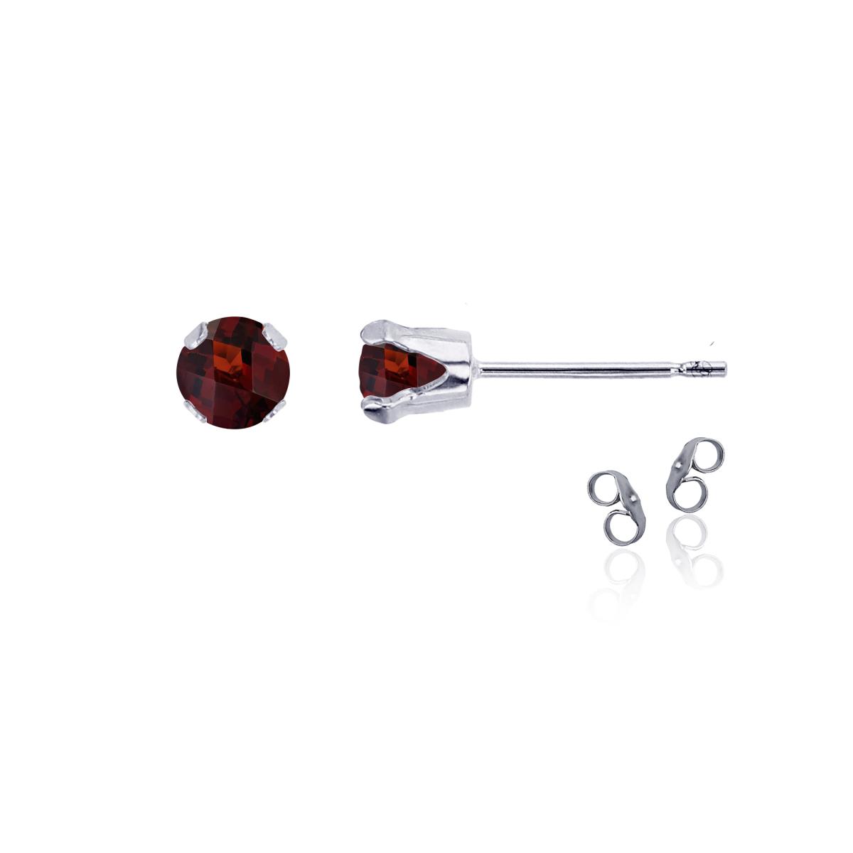 Sterling Silver Rhodium 4mm Round Garnet Stud Earring with Clutch