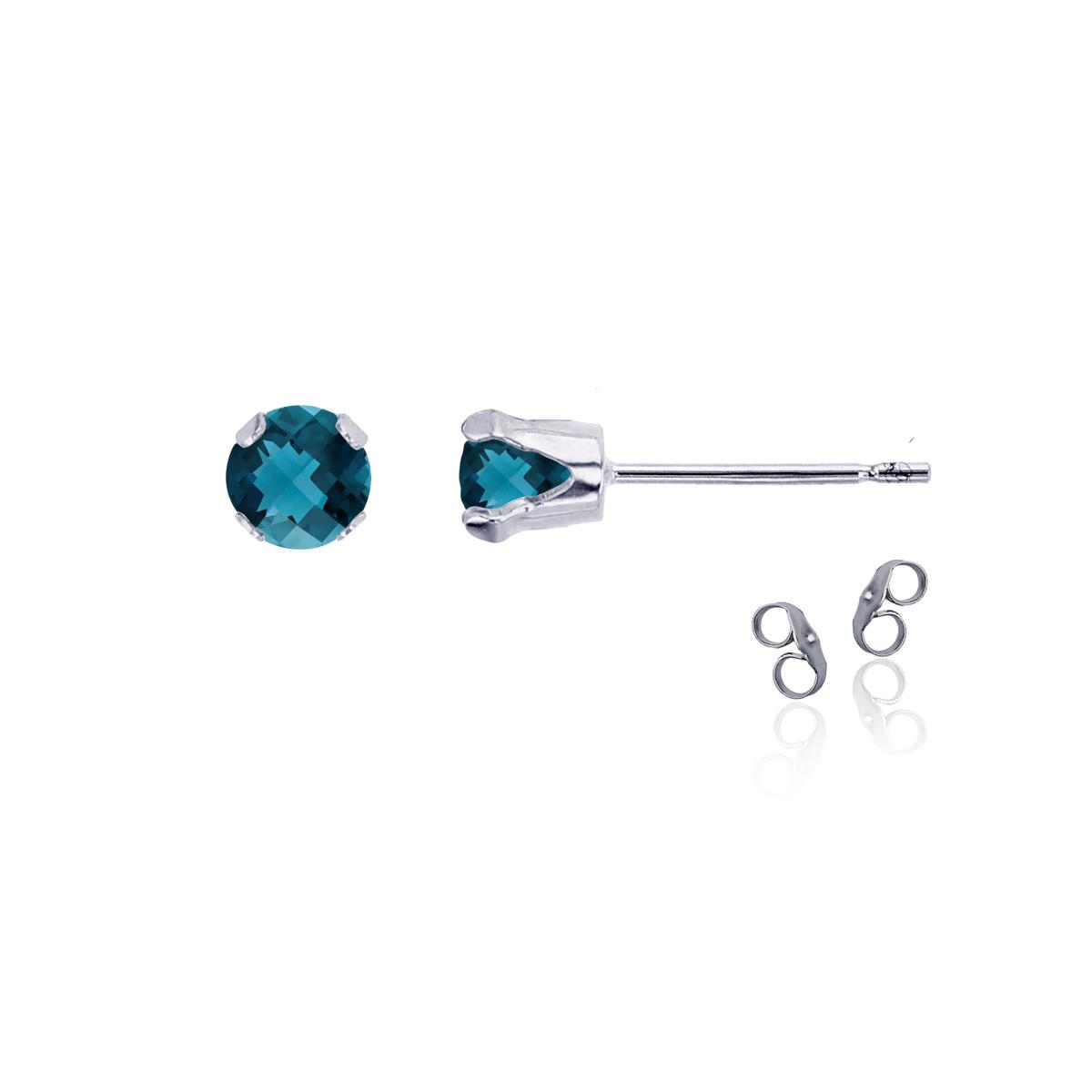 Sterling Silver Rhodium 4mm Round London Blue Topaz Stud Earring with Clutch