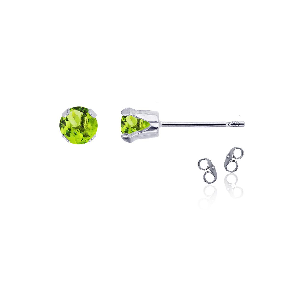 Sterling Silver Rhodium 4mm Round Peridot Stud Earring with Clutch