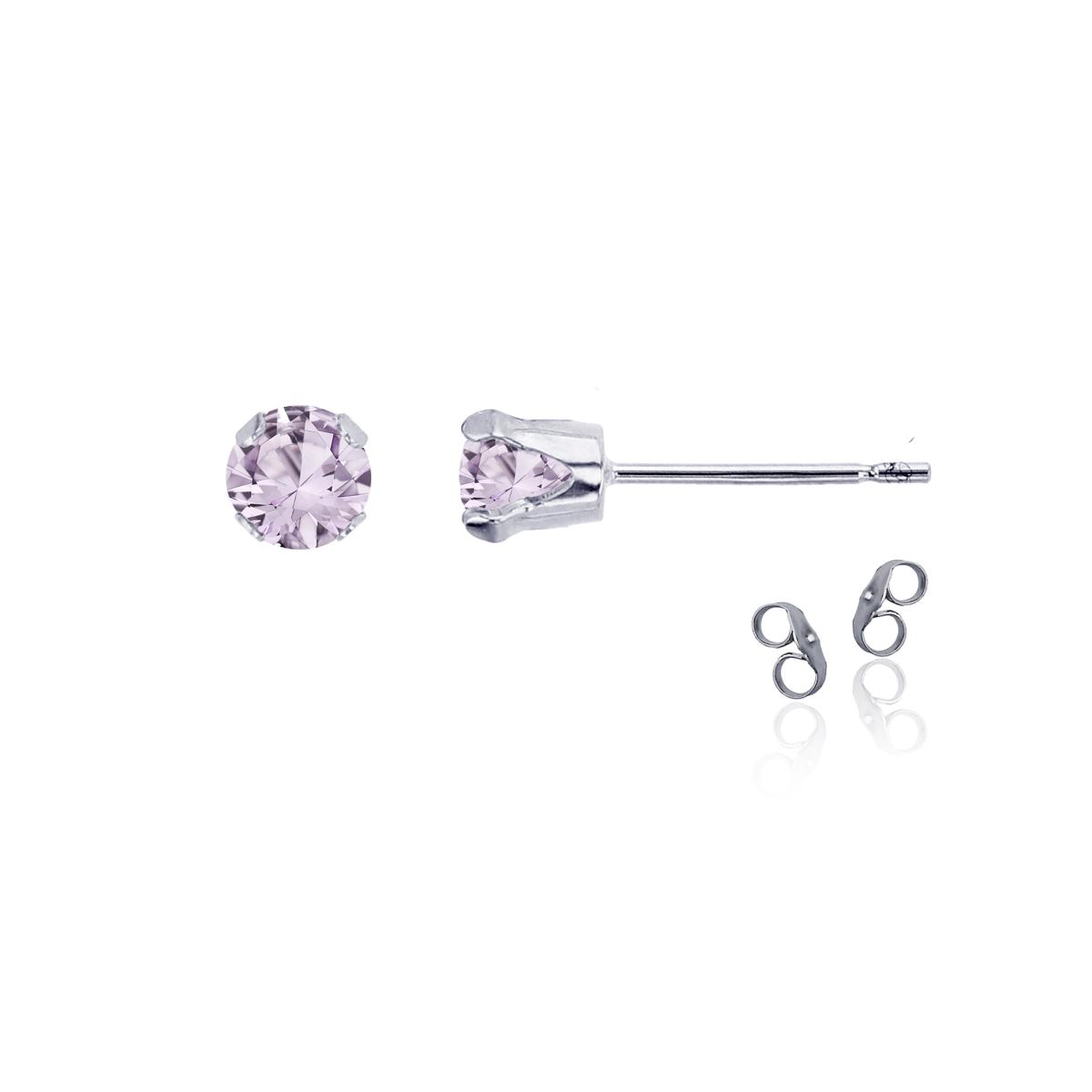 Sterling Silver Rhodium 4mm Round Rose De France Stud Earring with Clutch