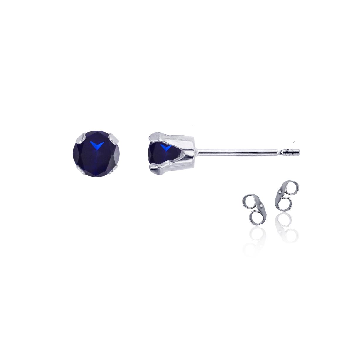 Sterling Silver Rhodium 4mm Round Sapphire Stud Earring with Clutch