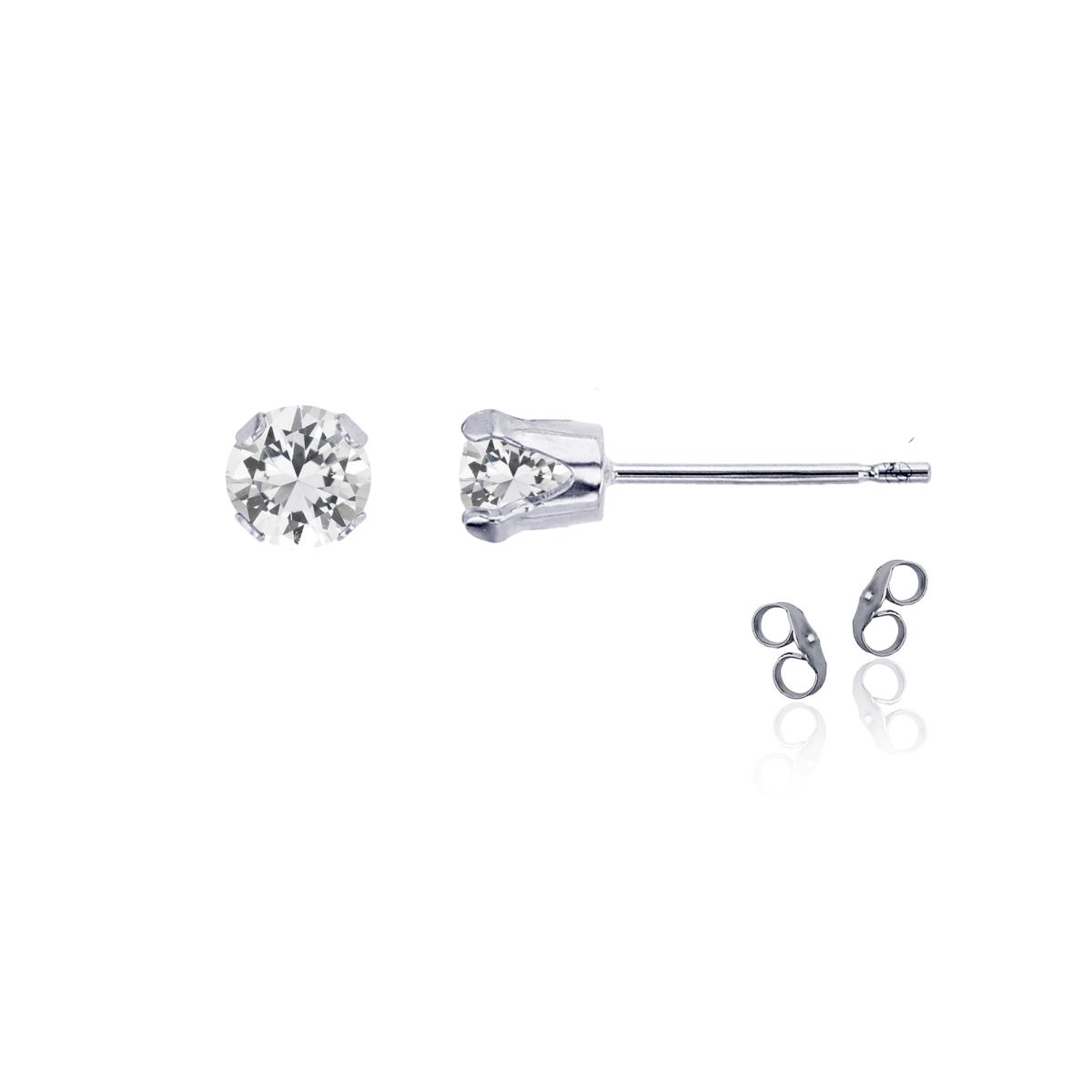 Sterling Silver Rhodium 4mm Round Cr White Sapphire Stud Earring with Clutch