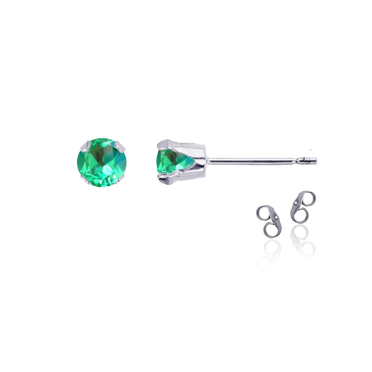Sterling Silver Rhodium 4mm Round Cr Green Sapphire Stud Earring with Clutch