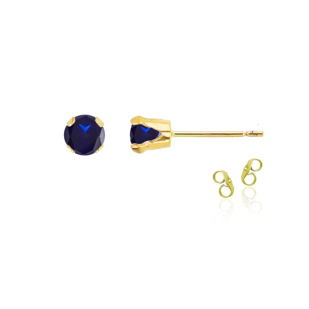 Sterling Silver Yellow 4mm Round Cr Blue Sapphire Stud Earring with Clutch