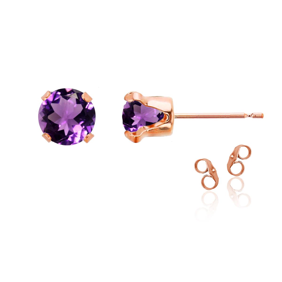 Sterling Silver Rose 6mm Round Amethyst Stud Earring with Clutch