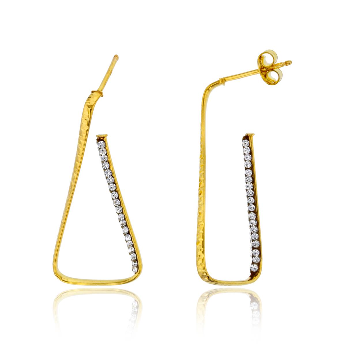 14K Yellow Gold Rnd White Crystal & DC Rows 36X17mm Invert Rectangle Hoop Earring