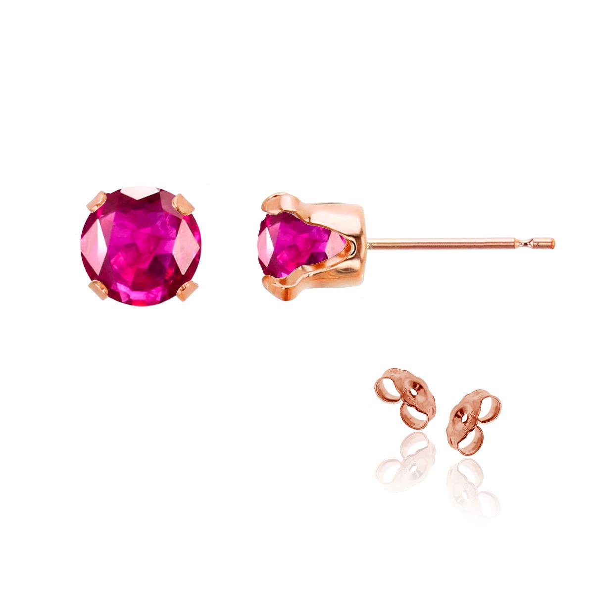 Sterling Silver Rose 6mm Round Glass Filled Ruby Stud Earring with Clutch