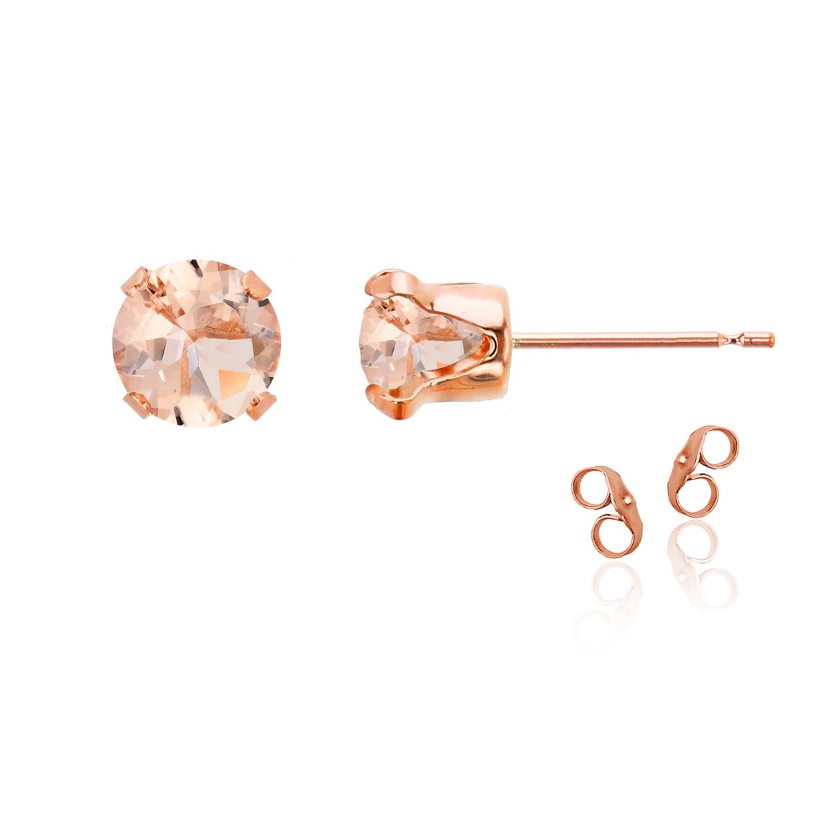 Sterling Silver Rose 6mm Round Morganite Stud Earring with Clutch