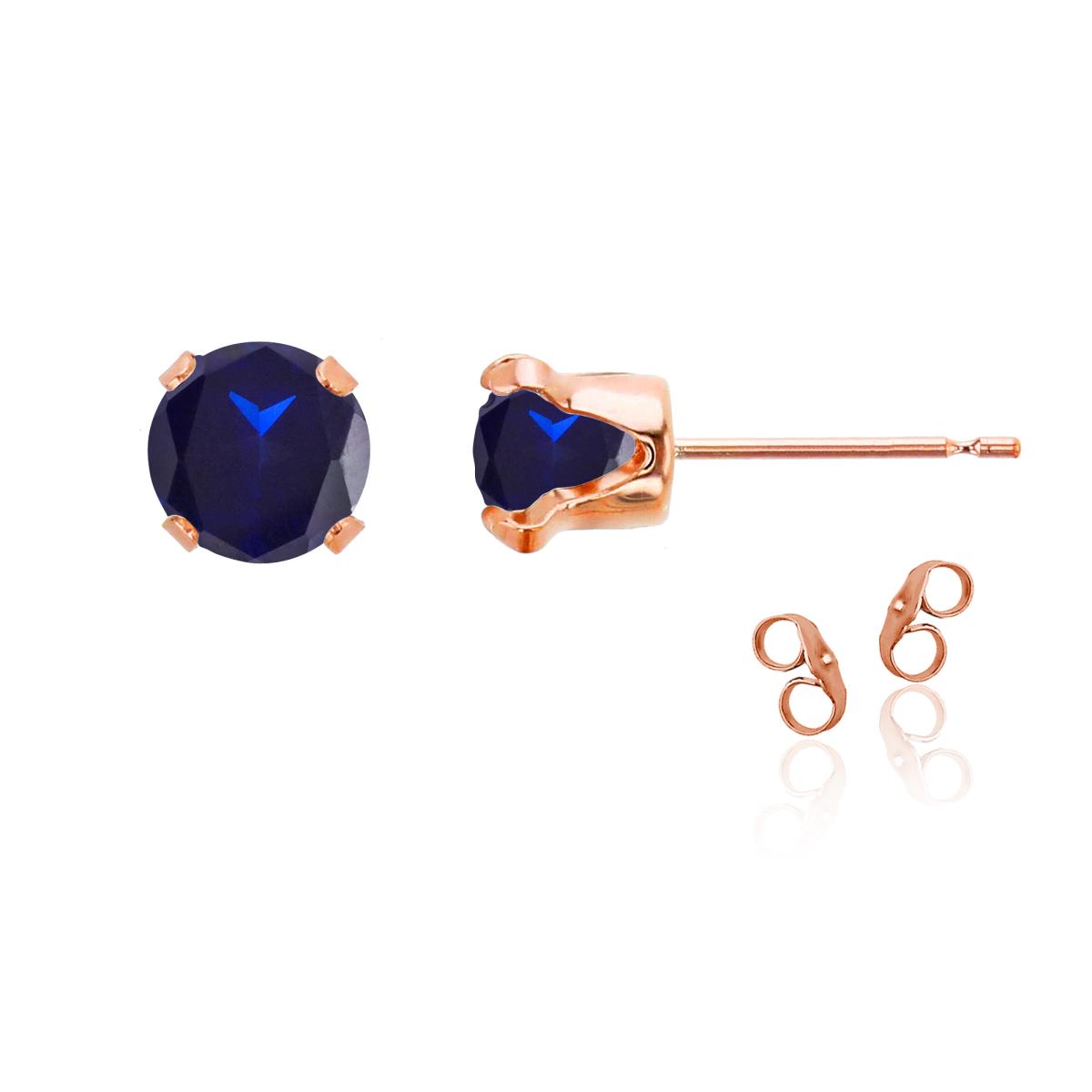 Sterling Silver Rose 6mm Round Cr Blue Sapphire Stud Earring with Clutch