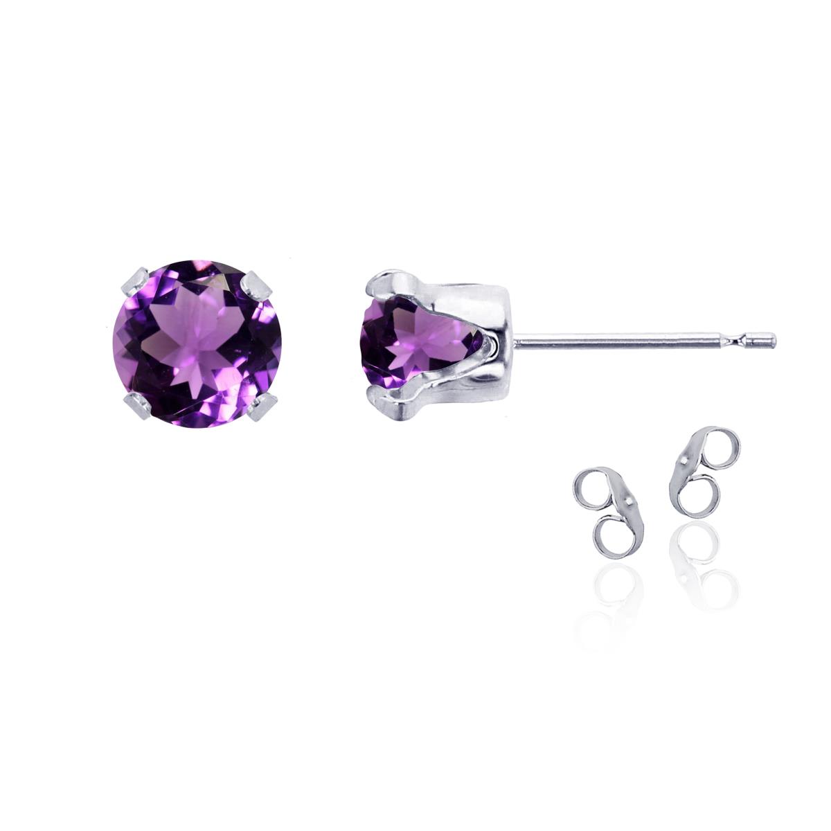 Sterling Silver Rhodium 6mm Round Amethyst Stud Earring with Clutch