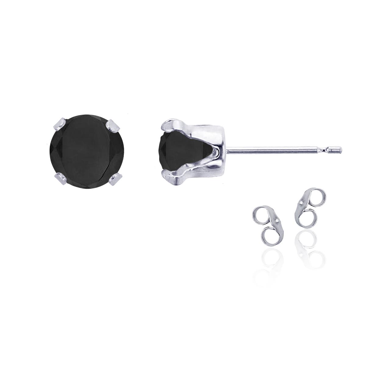 Sterling Silver Rhodium 6mm Round Onyx Stud Earring with Clutch