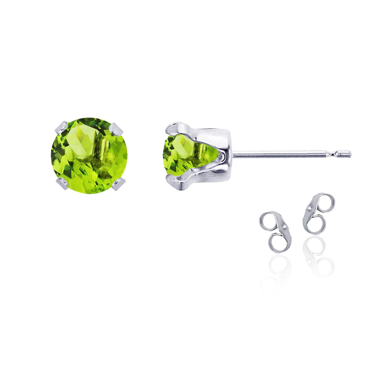 Sterling Silver Rhodium 6mm Round Peridot Stud Earring with Clutch