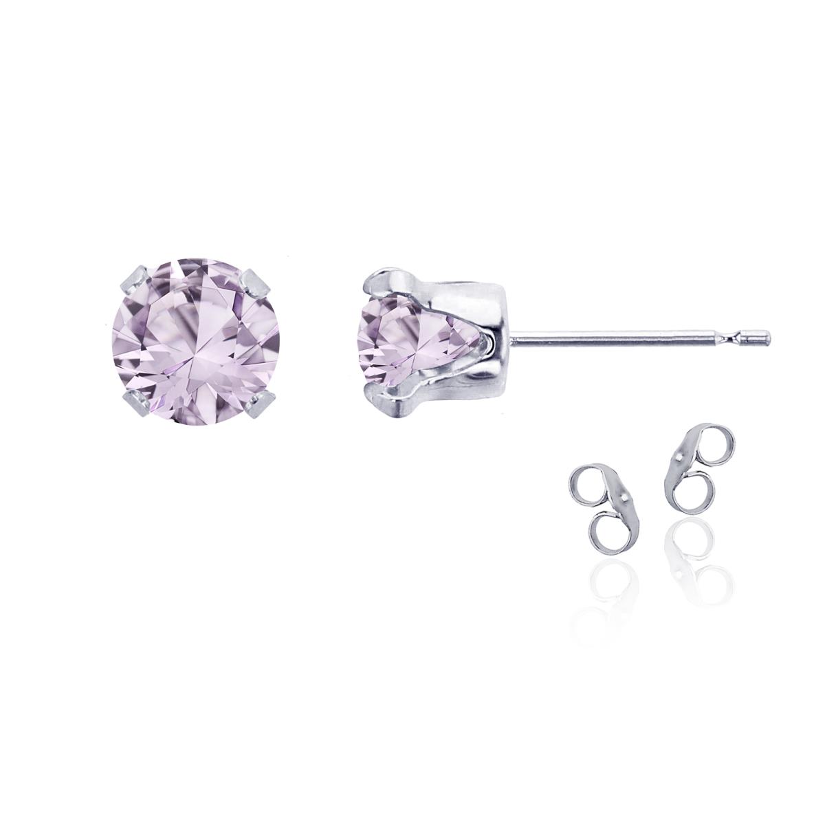 Sterling Silver Rhodium 6mm Round Rose De France Stud Earring with Clutch