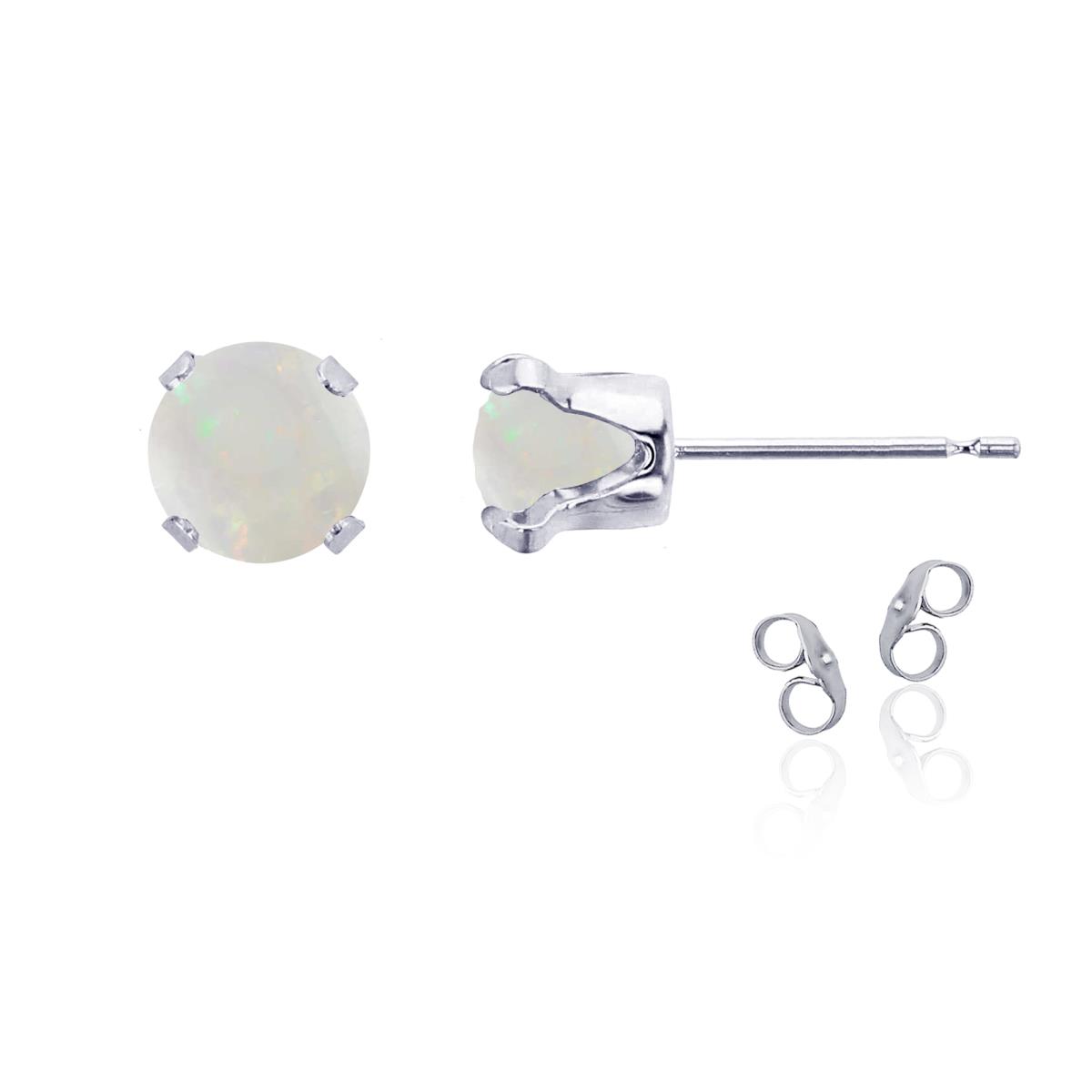 Sterling Silver Rhodium 6mm Round Opal Stud Earring with Clutch