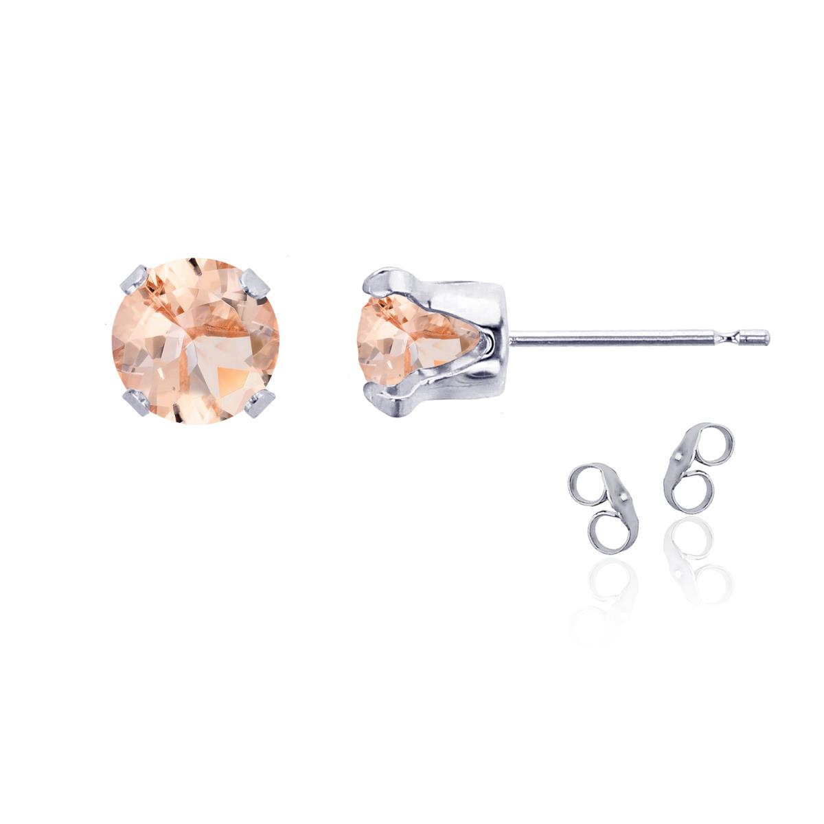 Sterling Silver Rhodium 6mm Round Morganite Stud Earring with Clutch