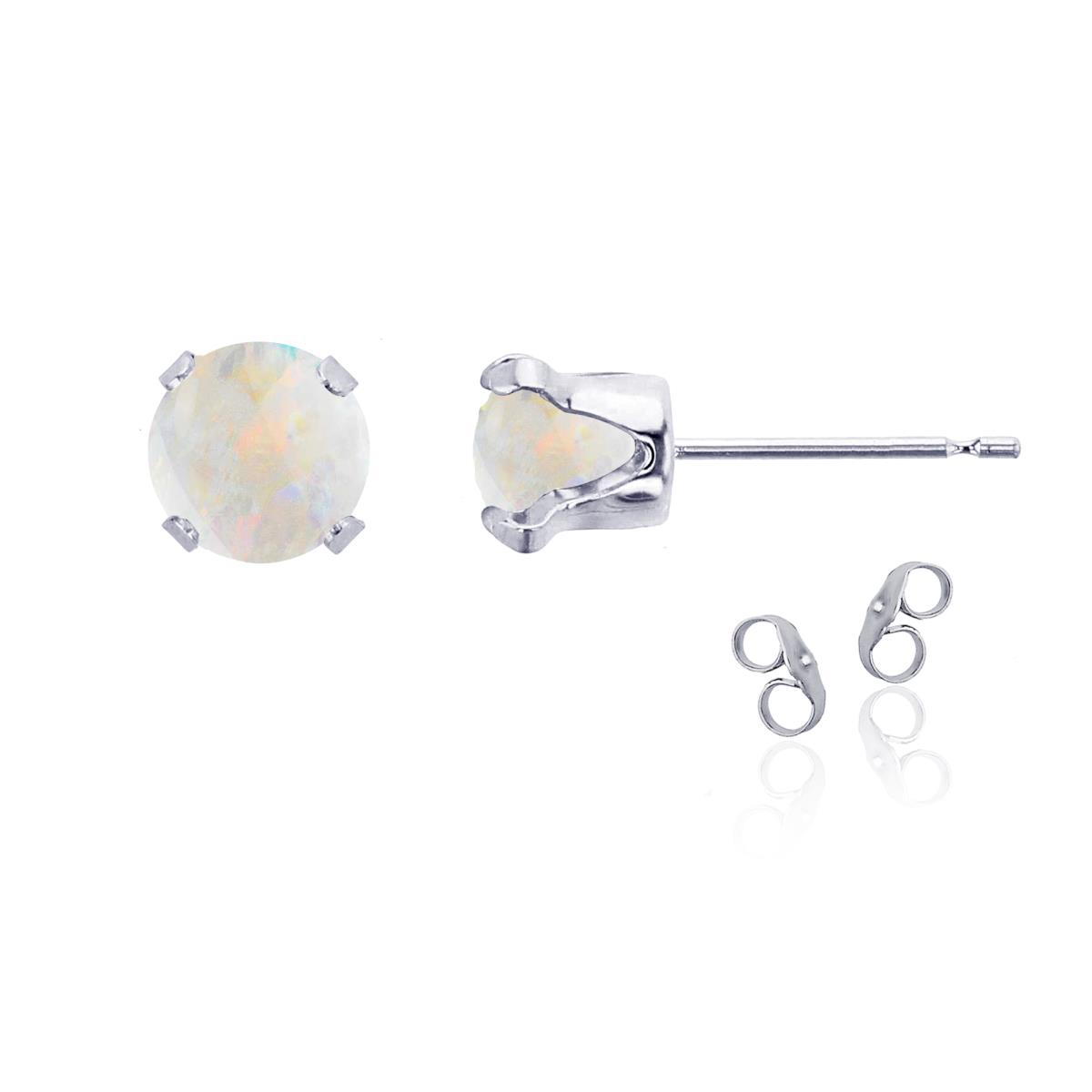 Sterling Silver Rhodium 6mm Round Cr Opal Stud Earring with Clutch