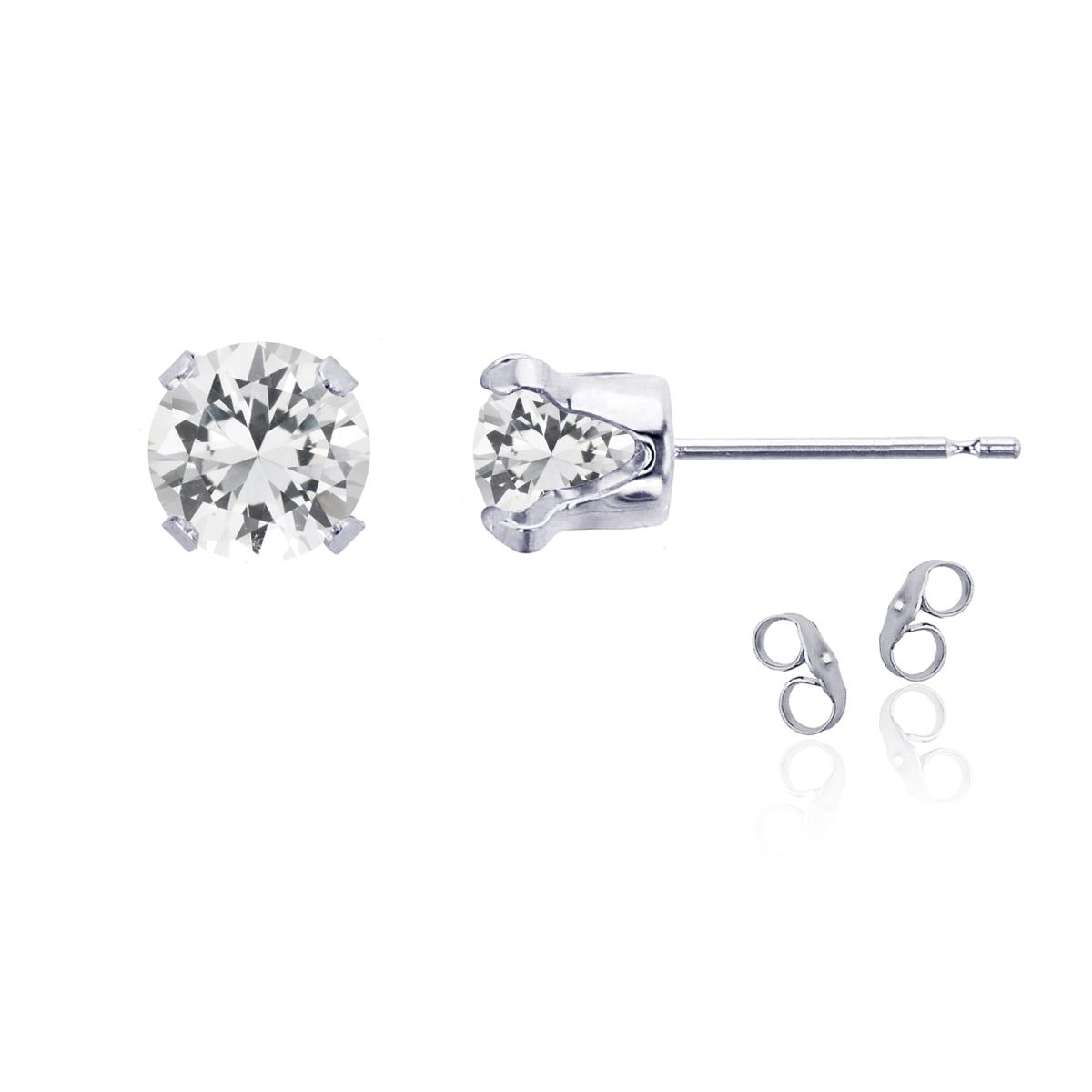 Sterling Silver Rhodium 6mm Round Cr White Sapphire Stud Earring with Clutch