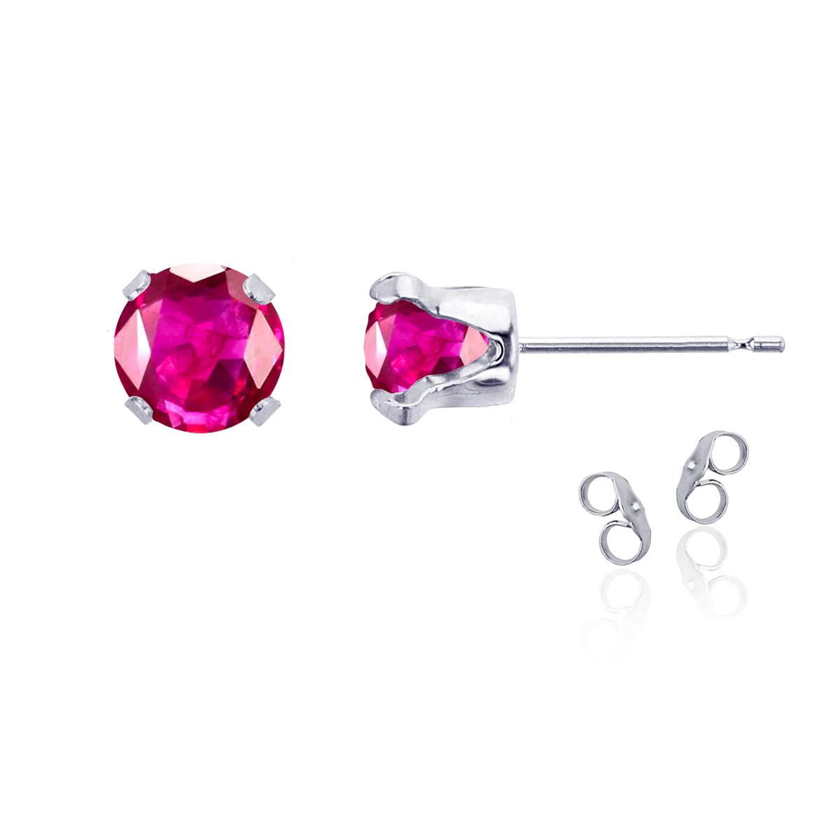 Sterling Silver Rhodium 6mm Round Cr Ruby Stud Earring with Clutch