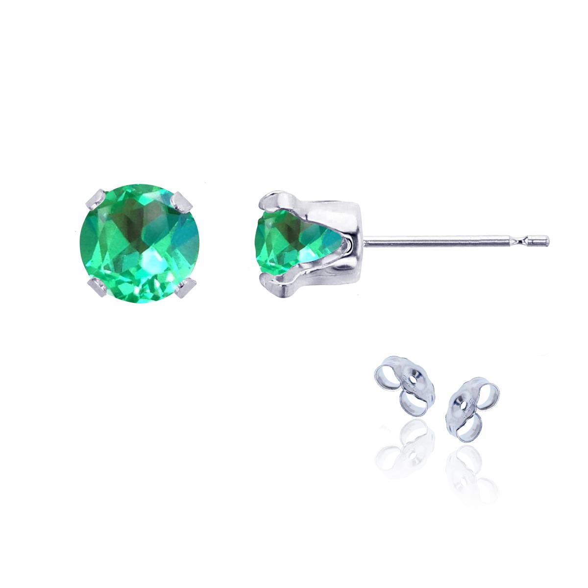 Sterling Silver Rhodium 6mm Round Cr Green Sapphire Stud Earring with Clutch