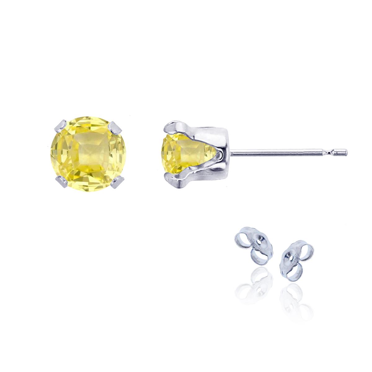 Sterling Silver Rhodium 6mm Round Cr Yellow Sapphire Stud Earring with Clutch