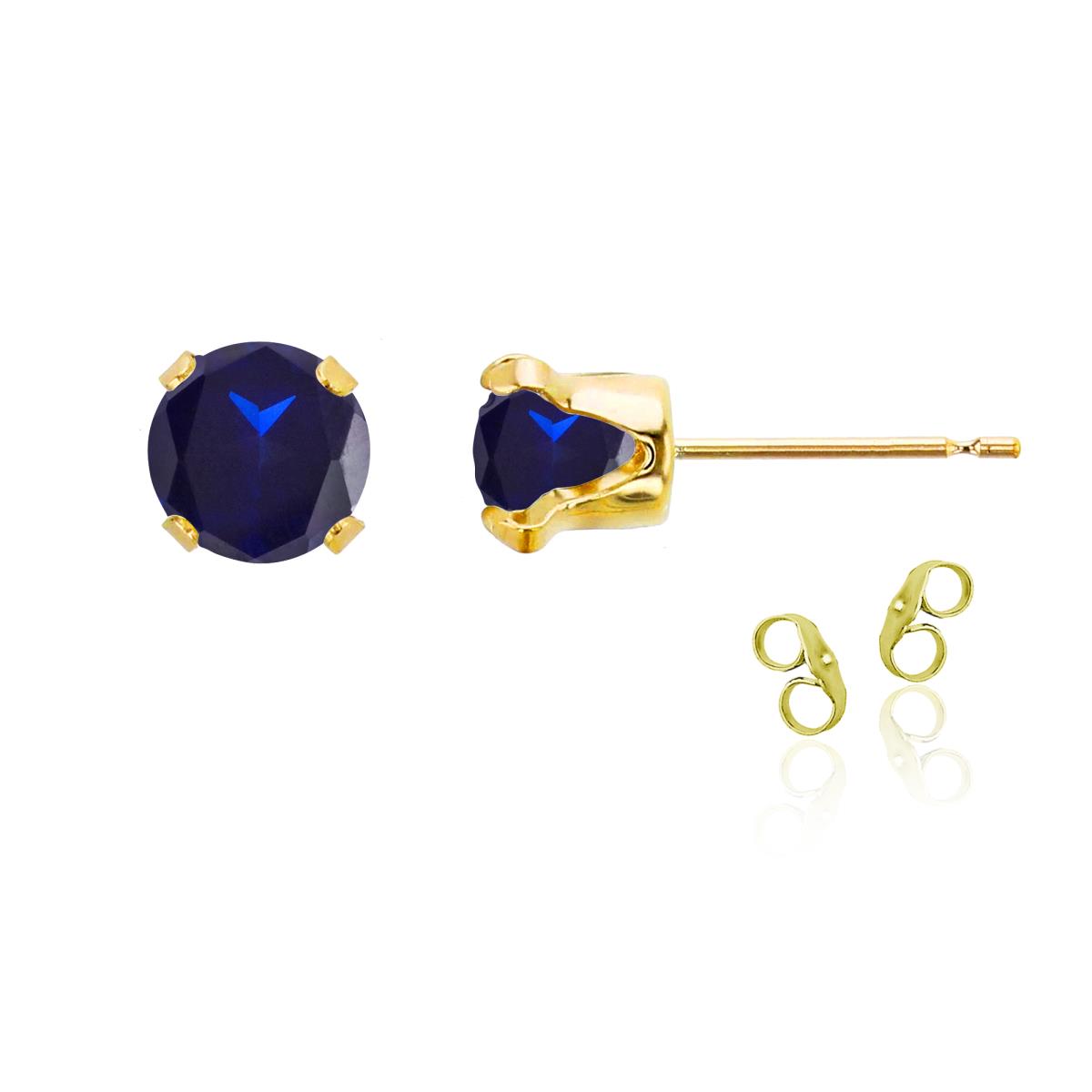 Sterling Silver Yellow 6mm Round Cr Blue Sapphire Stud Earring with Clutch