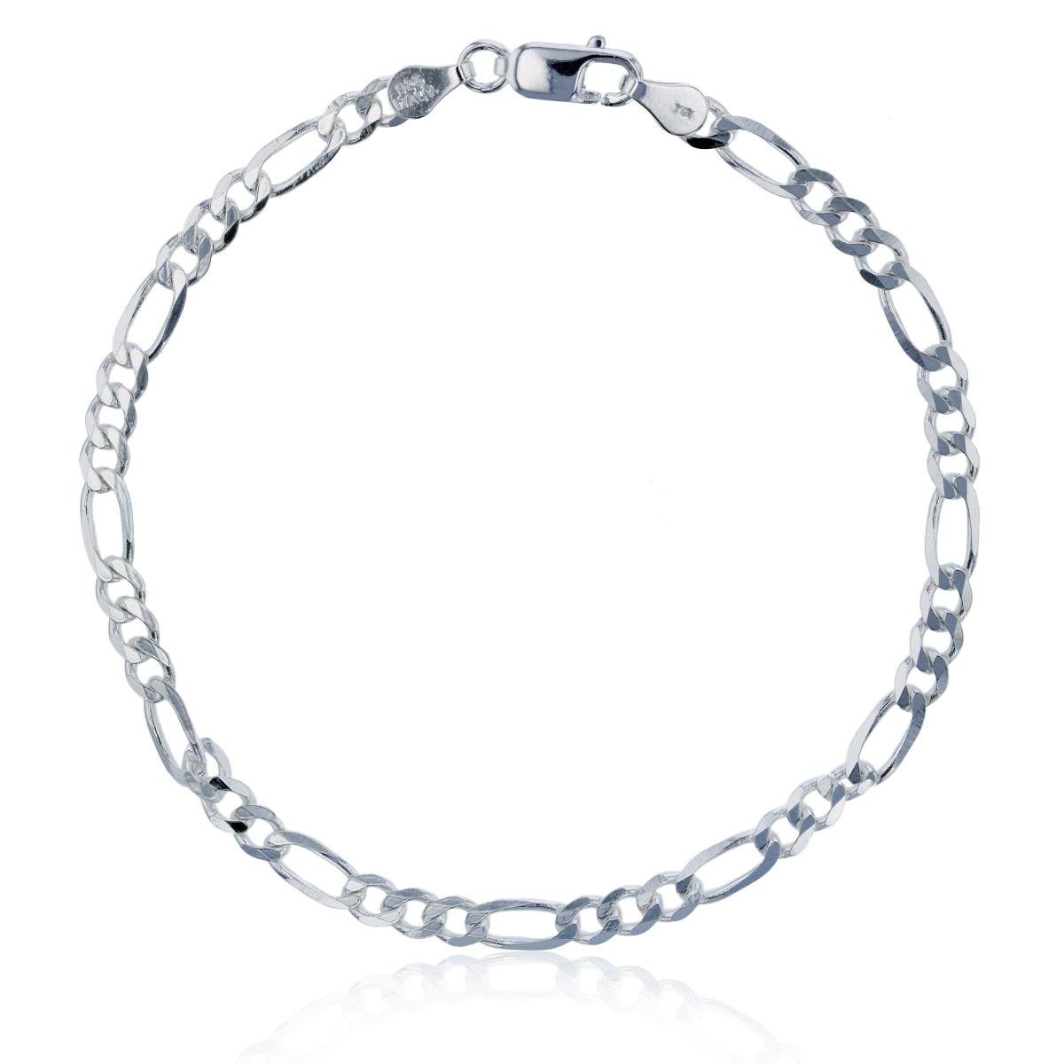 Sterling Silver Silver Plated Ecoat 4.00mm 100 7.5" Figaro Chain Bracelet 