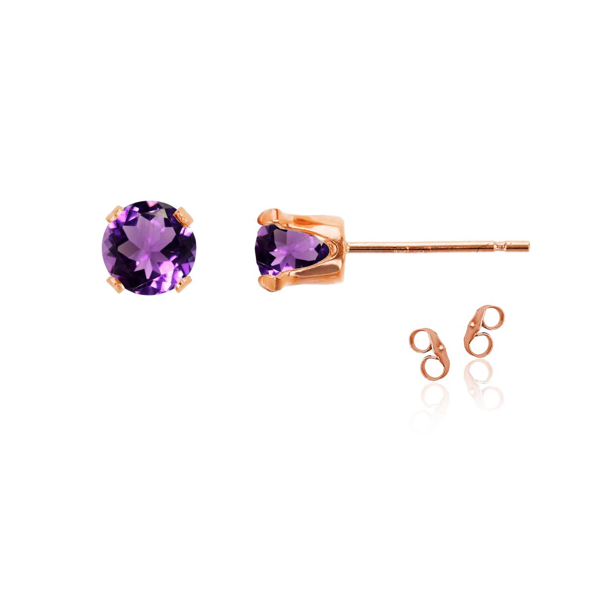 Sterling Silver Rose 5mm Round Amethyst Stud Earring with Clutch